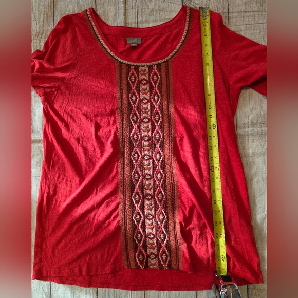 J. Jill Size Medium Embroidered 3/4 Sleeve Scoop Neck Cotton Top Shirt Boho - Picture 8 of 8